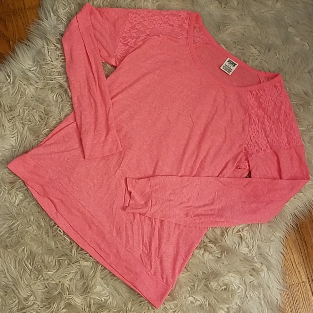 VICTORIA'S SECRET LACE SHOULDER PINK LONG SLEEVE
